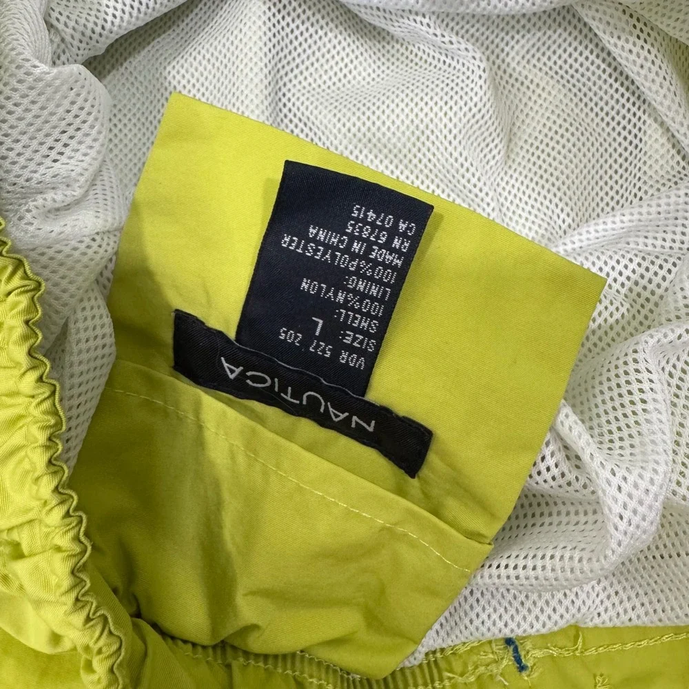 Nautica Swim Trunks Men Large Neon Green Blue Striped Vintage Mesh Lined Shorts
